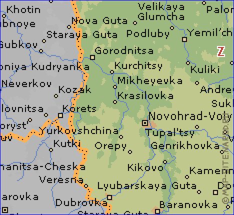 carte de Oblast de Jytomyr en anglais